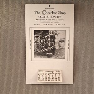 1915 Advertising Calendar - RARE 1915 The Chocolate Shop Elmira NY Calendar